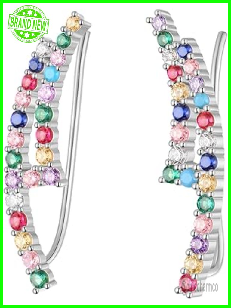 Double Row Zircon Crystal Ear Climber Earrings Studs Crawler Cuff